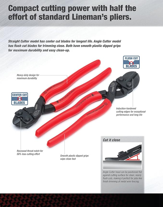 HK Porter Compact Bolt Cutter with Center Cut Blades and Plastic Dipped Handles - 0890MC