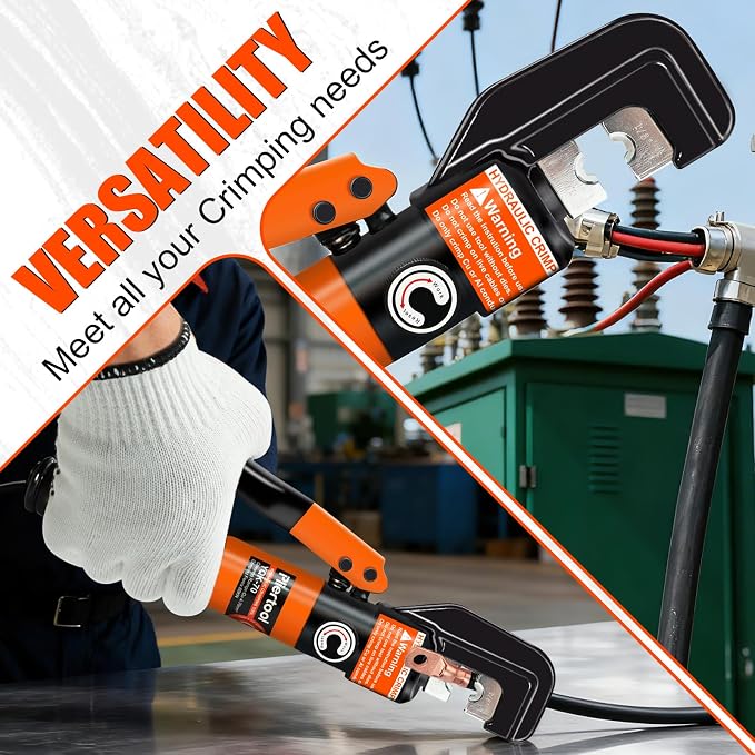 10 Ton Hydraulic Battery Cable Crimper with Spring-Loaded Handle & 9 Dies Battery Cable Lug Wire Crimping Tool for 12-2/0 AWG, 1/8" Stainless Steel Railing, Marine & Electrical Terminals