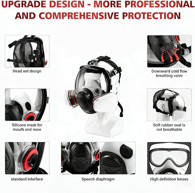 Reusable Full Face Respirator Mask for Chemicals,Spray Painting,Sanding,Epoxy Resin,Industrial,Paint,Grinding work.