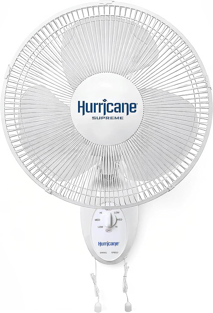 Hurricane Supreme 12” Portable Oscillating Wall Mount Fan, Space Saving, Powerful, and Quiet 3 Speed Airflow, Adjustable Tilt for Home and Workshop