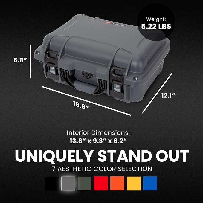 NANUK 915 Hard Case with Cubed Foam – Compact Waterproof Travel Camera Hard Case with Padded Dividers, 13.8” x 9.3” x 6.2” – Dustproof and Impact Resistant, Airline Carry-On Approved – Graphite