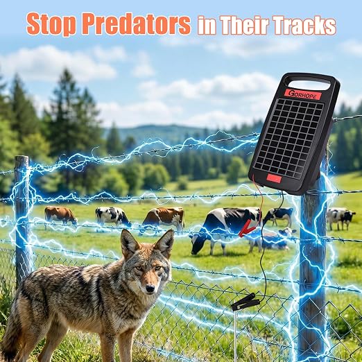 20 Miles Solar Electric Fence Charger with Short Circuit Alarm,0.32J Solar Powered Fence Charger 24-Hour Protection,with Solar Panel,14-Day Continuous Powered Protection for Livestock Protection