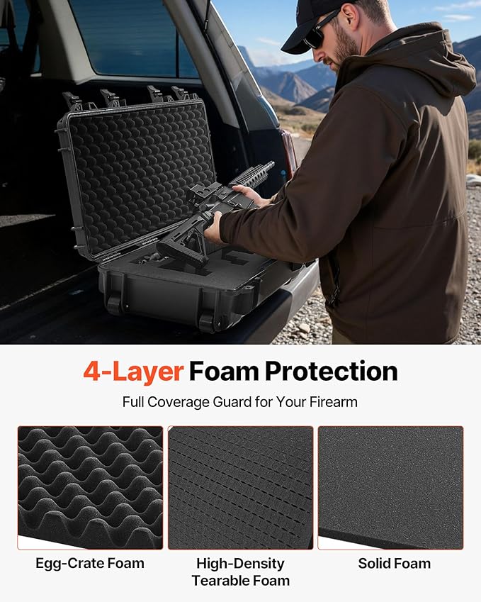VEVOR Rifle Case, Rifle Hard Case with 4 Layers Fully-protective Foams, Lockable Hard Gun Case with Wheels, IP67 Waterproof & Crushproof, for Rifles or Shotguns