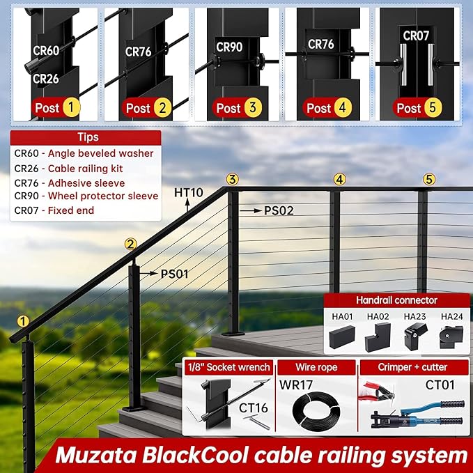 Muzata Upgraded Custom Cable Railing Crimping Tool Hydraulic Crimper Hydraulic Crimping Tool for 1/8" 5/32" 3/16" Stainless Steel Cable Railing Kit Wire Rope Swaging Kit CT01