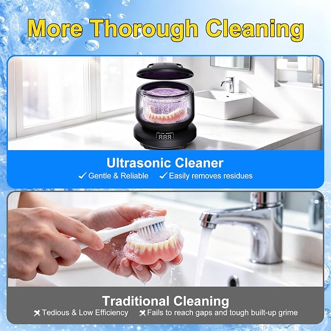 2026 Ultrasonic Retainer Cleaner Machine, Removable Base and Top Cover Black | 12 Months Warranty, 6.1OZ Container, 42000Hz, Low-noise, Fits Long Beauty Tools, Deep Cleaning without Scratching / Deforming