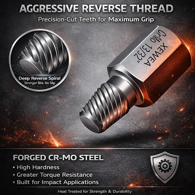 XEWEA 25Pcs Screw Extractor Set, Hex Head Multi-Spline Easy Out Bolt RemoverTool, High-Hardness Cr-Mo Steel EZ Out for Removing Stripped, Broken Rusted Bolts Screws, Father's Day gift