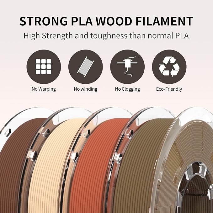RAMBERY 250gX4 Wood PLA Printer Filament Bundle 1.75mm 3D Printing Filament Real Wood Fibers Added Fit Most Printers, Total 1kg, 2.2 lbs