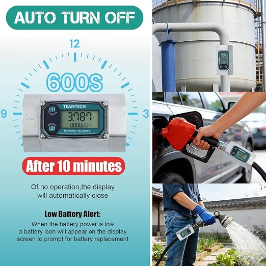 1 Pack 2in Digital Turbine Fuel Flow Meter, High Accuracy Diesel Flow Meter with NPT Counter, Digital LCD with 5 Units, Auto Shut Off, for Gasoline/Kerosene/Water