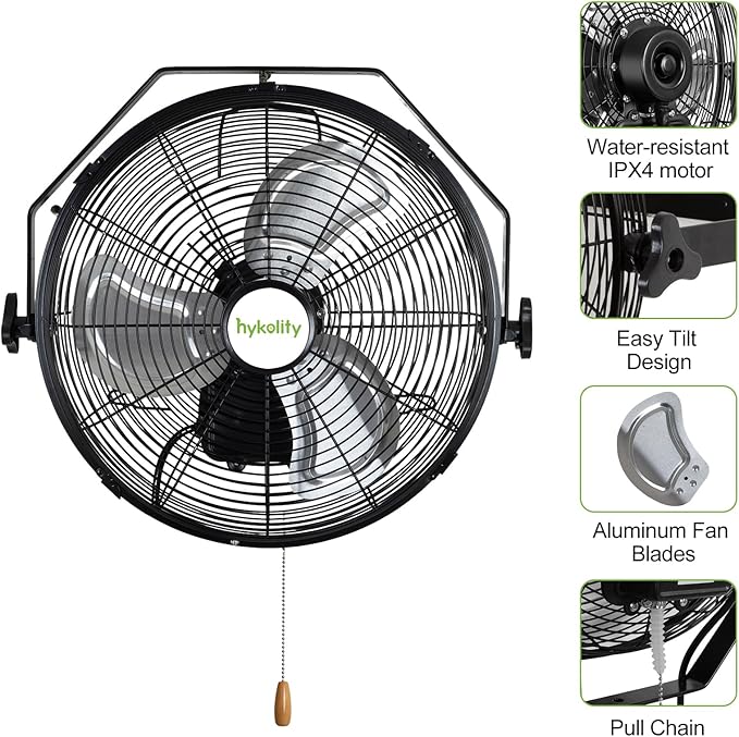 hykolity 5400 CFM 20 in. Outdoor Wall Mount Fan, 3-Speed Industrial Grade High Velocity Outdoor Fans, Waterproof Wall Fan for Patio, Garage, Commercial, and Gazebo - UL Listed