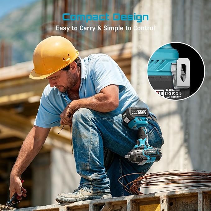Seesii 1000N.m (738ft-lbs) Cordless Impact Wrench High Torque,1/2" Brushless Impact Gun w/Two 4.0Ah Battery,Fast Charger, 5 Sockets & Storage Case, Electric Impact Wrench for Car Truck,WH760