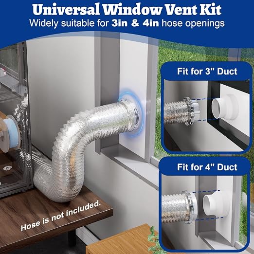 Window Vent Kit with Louvered Vent Cover Fit for 3" and 4" Vent Hose, Adjustable Window Seal Panels for 3"/4" Exhaust Ventilation Duct of Laser Engraver/3D Printer Enclosure, Dryer