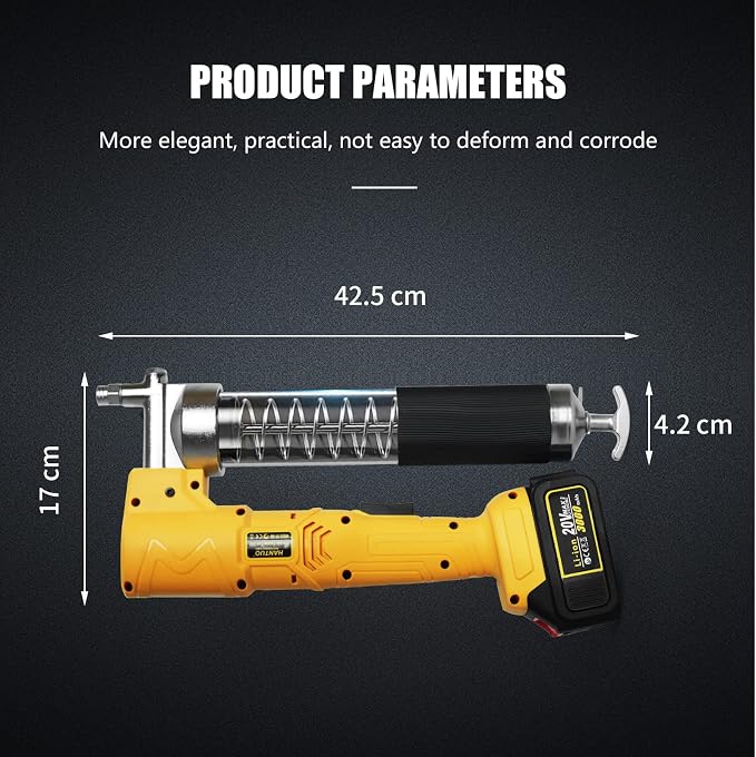 Grease Gun Kit 20V MAX with Battery and Charger Cordless Grease Gun, 12000 PSI Electric Grease Gun with Quick Release Coupler, 39” Hose, Extension Rigid Pipe for Tractors, Trailers, Mechanical