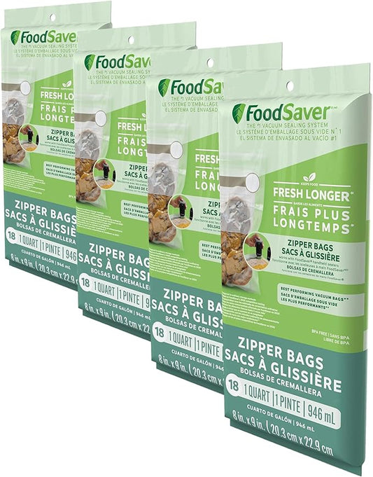 FoodSaver 1-Quart BPA-Free Multilayer Construction Vacuum Zipper Bags (Pack of 4)