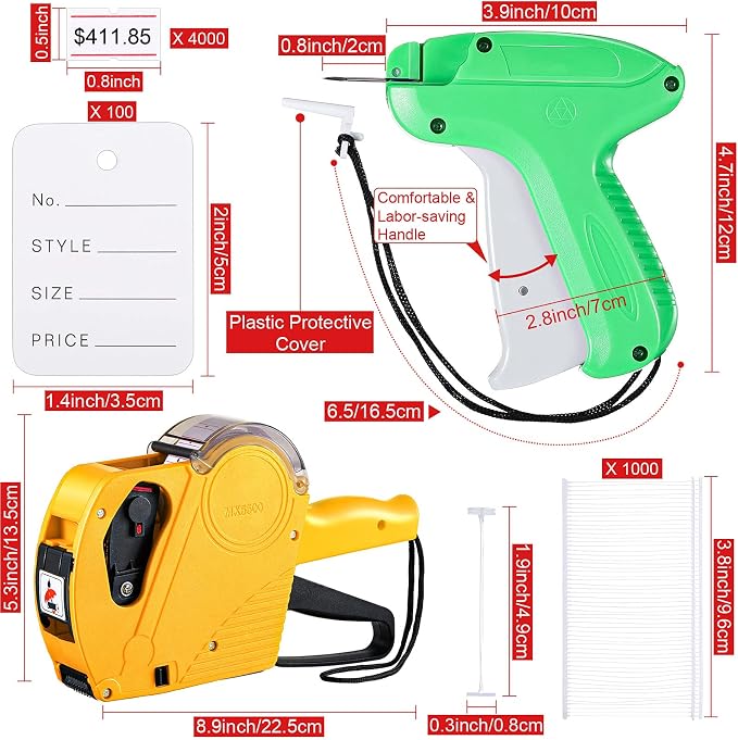 9122 Pieces Price Tags for Clothing Clothes Garment Tag Attacher Garment Tagging Applicator Price Marking Labeler Plastic Fasteners Barbs Roll Ink Refill Rollers Clothing Paper Tags Needles Sticker