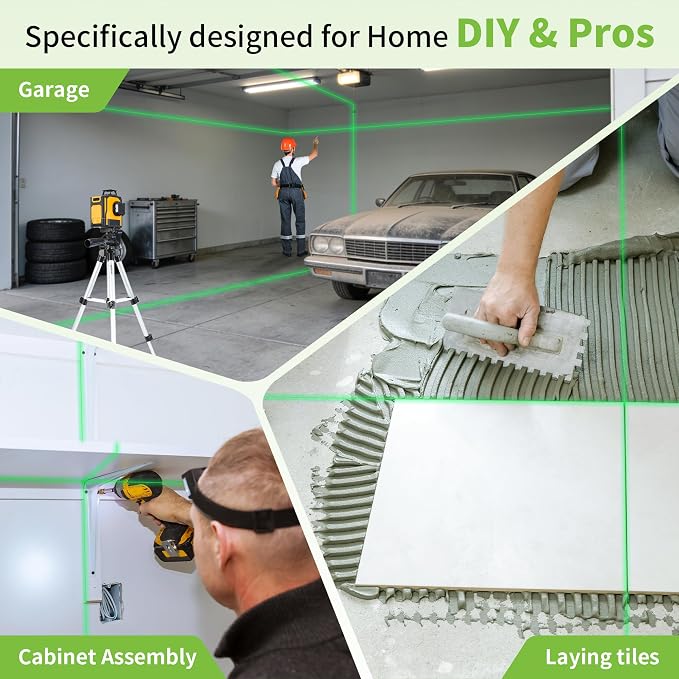 Laser Level 360 Self Leveling, 3x360° Rechargeable Green Line leveler with for Remote Control & Magnetic Rotating Stand, Outdoor Pulse Mode, 3D Lazer Level for Construction Picture Hanging