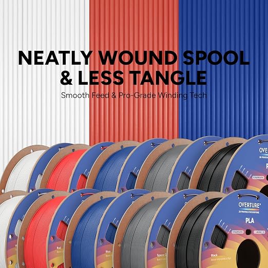OVERTURE 10KG Bundle High Speed PLA Filament 1.75mm, Neatly Wound 3D Printer Filament 10 Pack 1kg Spool (2.2lbs) Rapid PLA, Fit Most FDM 3D Printers (5 Color *2)
