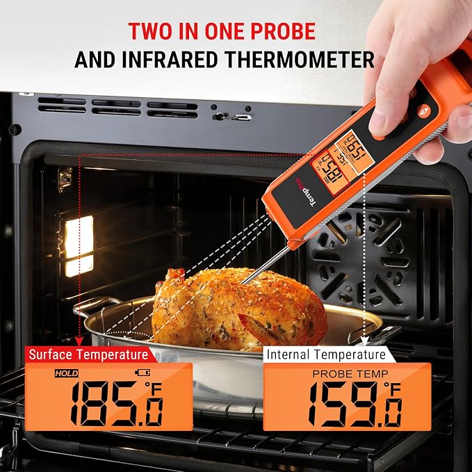 TempPro TP420 2-in-1 Instant Read Thermometer for Cooking, Infrared Thermometer with Meat Probe, Non-Contact Laser Meat Thermometer for Griddle Grill Pizza Oven HVAC Pool, Gift for Dad Husband