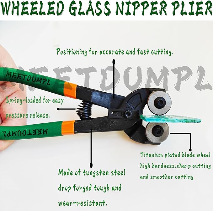 Stained Glass Kit，Stained Glass Supplies，Glass Cutters Tools,Heavy Duty Glass Running Pliers，Wheeled Glass Nippers，Breaker Grozer Pliers，Glass Cutter，for Stained Glass,Mosaics,Fusing,Breaking (7)