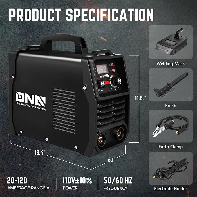 DNA Motoring 125A ARC Stick Welder, 110V Portable ARC MMA Welding Machine, IGBT Inverter with Digital Display, 60% Duty Cycle, Black, TOOLS-00380