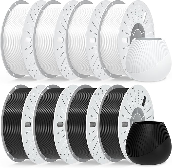 PINBALL PLA+ 3D Printer Filament 1.75mm, Black & White 3D Printing Filament, PLA Plus Filament Dimensional Accuracy +/- 0.02mm, Suitable for Most FDM 3D Printers, 8 KG 4 White+4 Black