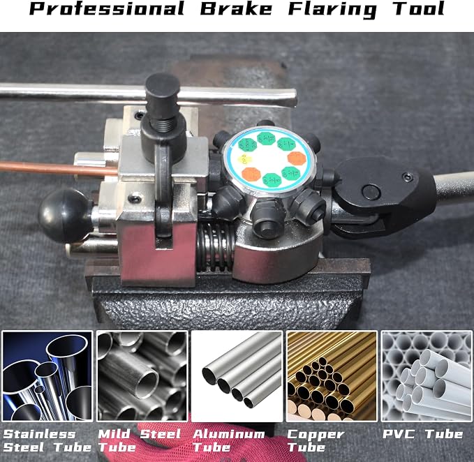 Brake Line Flaring Tool Kit, 45 Degree Single, Double and Bubble Flares, Brake Line and Tubing Flaring Tool for 3/16", 1/4", 5/16", 3/8" and 4.75mm Diameter Lines, Brake Flaring Tools