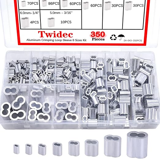 Twidec/Wire Rope Crimping Tool Up to 2.2mm with 160PCS 1/16''Aluminum Crimping Loop Sleeve 255PCS Aluminum Crimping Loop Sleeve and 304 Stainless Steel Wire Rope Cable