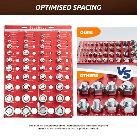 Thread Checker with Optimised Spacing, 44 Nut and Bolt Thread Checker, Bolt Size Finder with 22 Standard & 22 Metric Sizes, Thread Gauge SAE and Metric