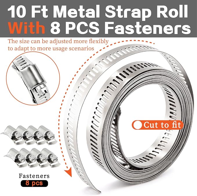 185Pcs Stainless Steel Hose Clamps Assortment Kit 1/4"to 2"(6-51mm)+10FT Metal Strap+8Pcs Fasteners Adjustable Worm Gear Hose Clamps for Automotive/Garden/Water Pipe/Sprinkler Line/Fuel Line