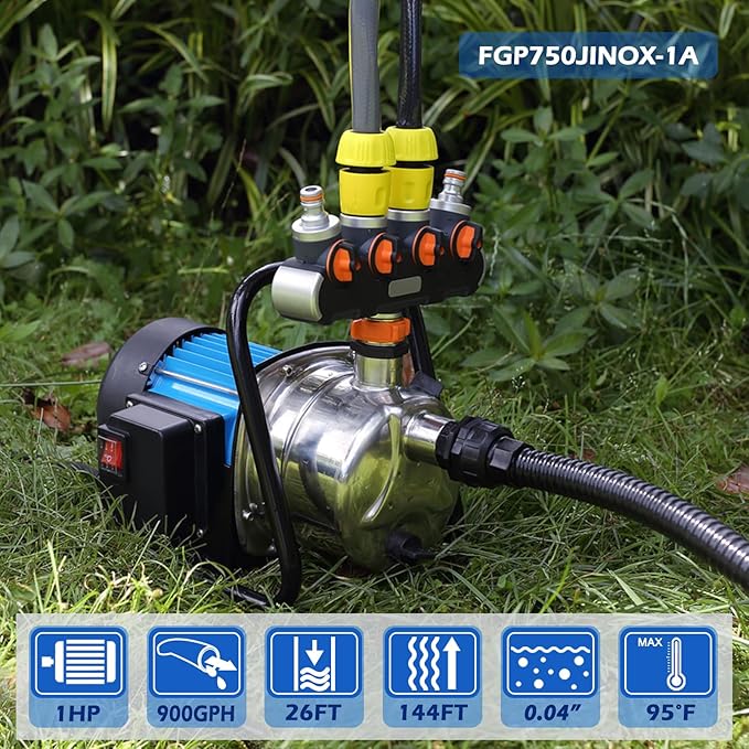 FLUENTPOWER 1HP Portable Garden Transfer Pump, 900GPH Electric Sprinkler Booster Pump, Shallow Well Jet Pump for Home Lawn Irrigation and Water Draining