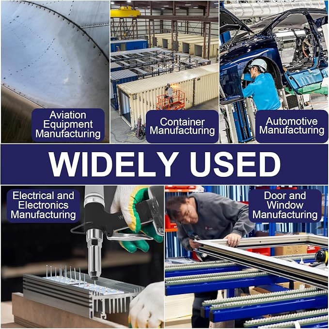 Wadoy Heavy Duty Air Rivet Gun-3924LBF Professional Pneumatic Riveter Kit with 5 Nosepieces (1/4", 3/16", 5/32", 1/8", 3/32") & 50PCS Rivets, 1/4" NPT Industrial Air Rivet Gun for Automotive, Home DIY