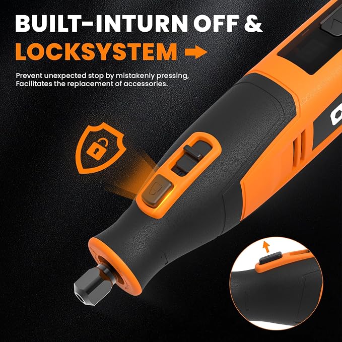 4V Cordless Rotary Tool Kit with 80Pcs, 4000mAh Long-lasting Battery, 6 Speeds 8000-28000RPM Rotary Tool with Digital Display for Cutting, Sanding, Polishing, Drilling, Engraving, DIY Crafts(Orange)