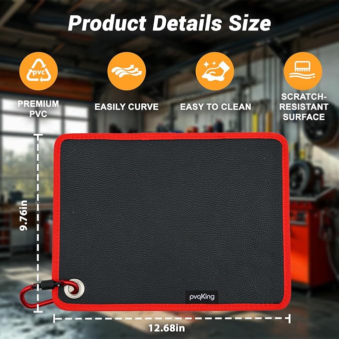 Flexible Magnetic Tool Mat,40 LBS Magnetic pad with Magnetic picker,Circular hanging hole&Carabiner Hook,Storage Organizer for Auto, Motorcycle,Electronic Assembly, DIY, Garage Workshop,12.6" x 9.76" | Strong adsorption, 40 pound load-bearing capacity,...