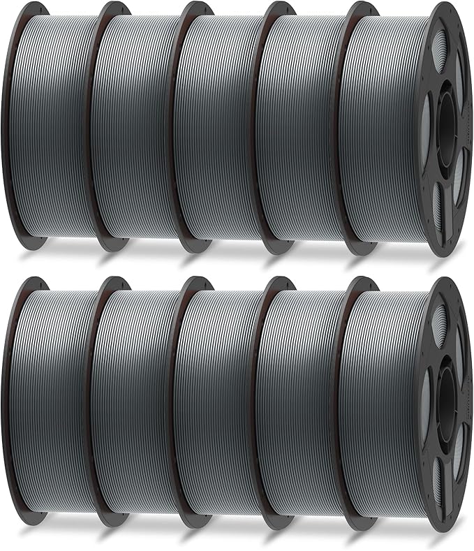 ANYCUBIC PLA Plus (PLA+), 3D Printer Filament 1.75mm Bundle, High Toughness, Dimensional Accuracy +/- 0.02mm, Print with Most FDM 3D Printers, 10 Pack 1KG Reusable Spool Texture Grey