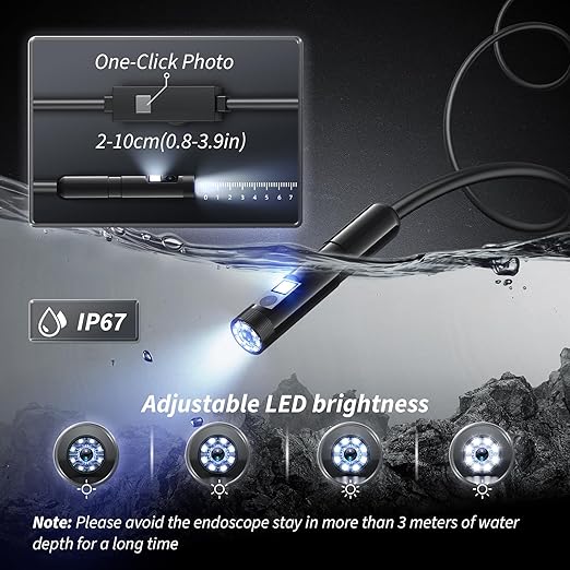 Endoscope Camera with Light, 1920P HD Bore Scope Borescope with 8 Lights, Waterproof 16.4FT Semi-Rigid Cord for Pipe Inspection, Industrial Endoscope for Phones(Dual Lens)