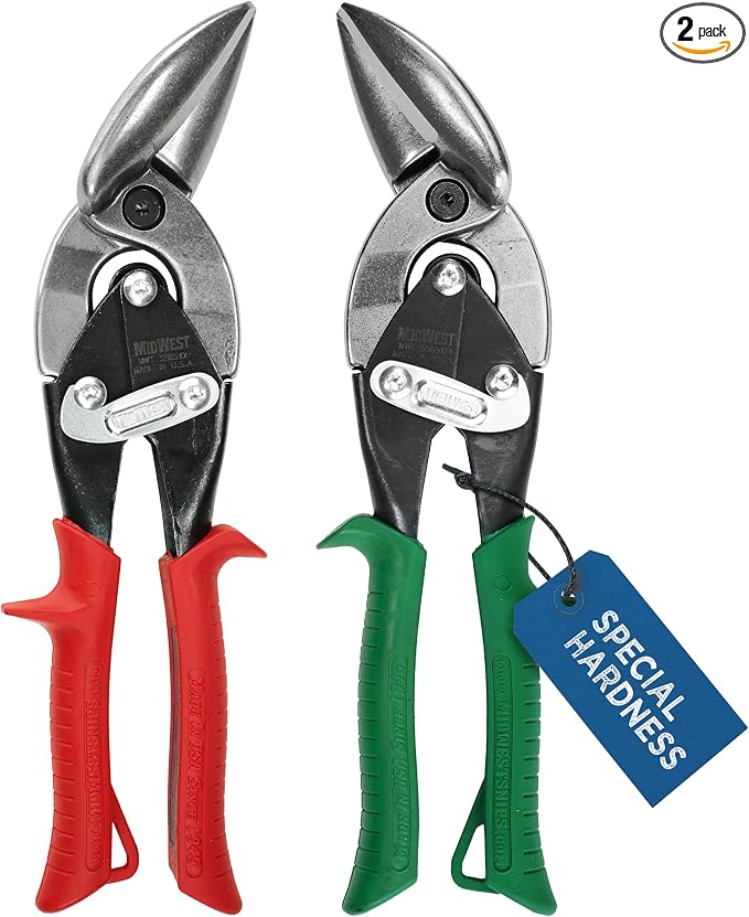 MIDWEST Special Hardness Aviation Snip - Left and Right Cut Offset Stainless Steel Cutting Shears with Forged Blade & KUSH'N-POWER Comfort Grips - MWT-SS6510C