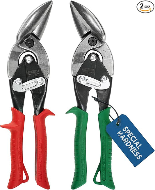 MIDWEST Special Hardness Aviation Snip - Left and Right Cut Offset Stainless Steel Cutting Shears with Forged Blade & KUSH'N-POWER Comfort Grips - MWT-SS6510C