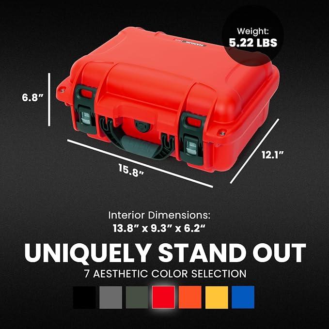 NANUK 915 Hard Case with Cubed Foam – Compact Waterproof Travel Camera Hard Case with Padded Dividers, 13.8” x 9.3” x 6.2” – Dustproof and Impact Resistant, Airline Carry-On Approved – Red