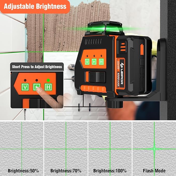 360° Laser Level with Tripod, LP LEIPOR Self Leveling Laser Level with Pulse Mode, 3 Brightness Levels Rechargeable Li-ion Battery Green Line Laser Leveler Tool for DIY Indoor Project