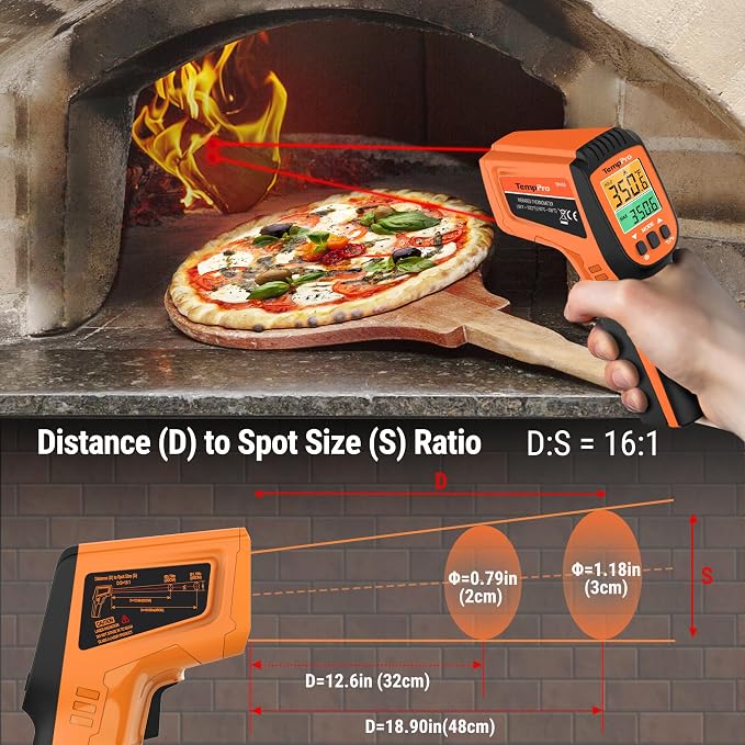 TempPro TP450 2 Laser Temperature Gun for Cooking, 16:1 D:S Ratio Infrared Thermometer Gun for Pizza Oven, Laser Thermometer Gun with Adjustable Emissivity Temp Gun -58 to 1022℉,Gift for Dad Husband