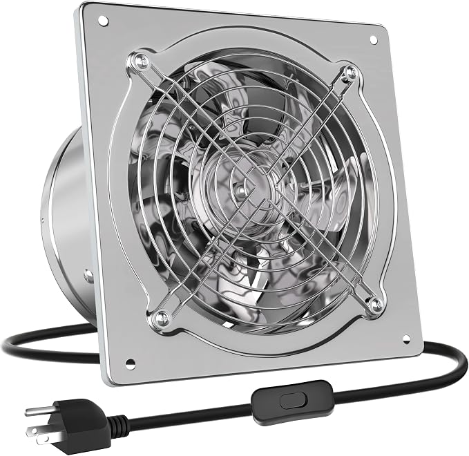 HG Power 10 Inch Metal Exhaust Fan with Switch, 988 CFM Powerful Garage Exhaust Fan with Damper, Potable Wall Mount Fan Fume Extractor Ventilation Fan for Shop, Shed, Basement, Chicken Coop, Silver