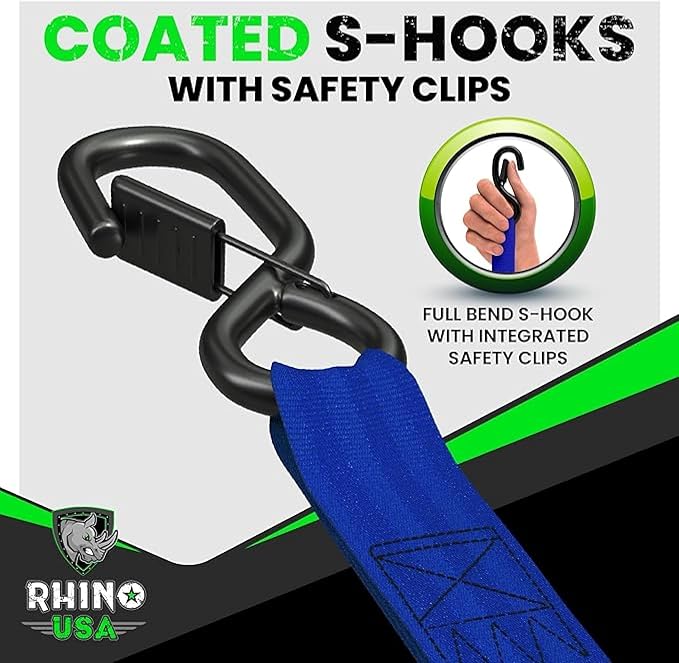 Rhino USA Retractable Ratchet Straps (2-Pack) - 1 Inch x 10 Feet (1,209lb Break Strength) - Auto Self Retracting Tie Down Straps for Truck, Cargo Trailer, Motorcycle, ATV, UTV - Blue