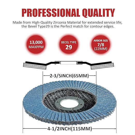 60 Pack Flap Discs 120 Grit, 4 1/2" x 7/8" for Angle Grinder,Type 29 Zirconia Grinding Wheel for Metal,Wood,Stainless Steel, Sheet Metal