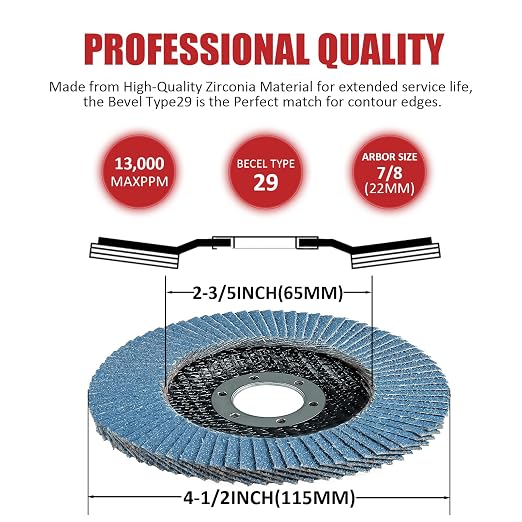 60 Pack Flap Discs 60 Grit, 4 1/2" x 7/8" for Angle Grinder,Type 29 Zirconia Grinding Wheel for Metal,Wood,Stainless Steel, Sheet Metal