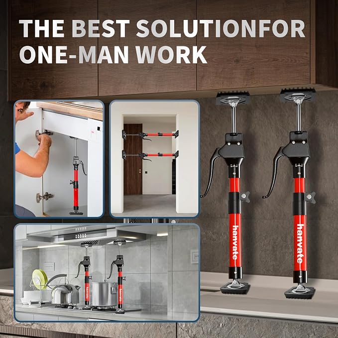 Cabinet Jacks for Installing Cabinets 2 Pack, 15.8"-23.6" Steel Telescopic Quick Support Rod, Adjustable 3rd Hand Support System with 220lbs Capacity for Cabinet Jack, Drywall Jack&Cargo Bars