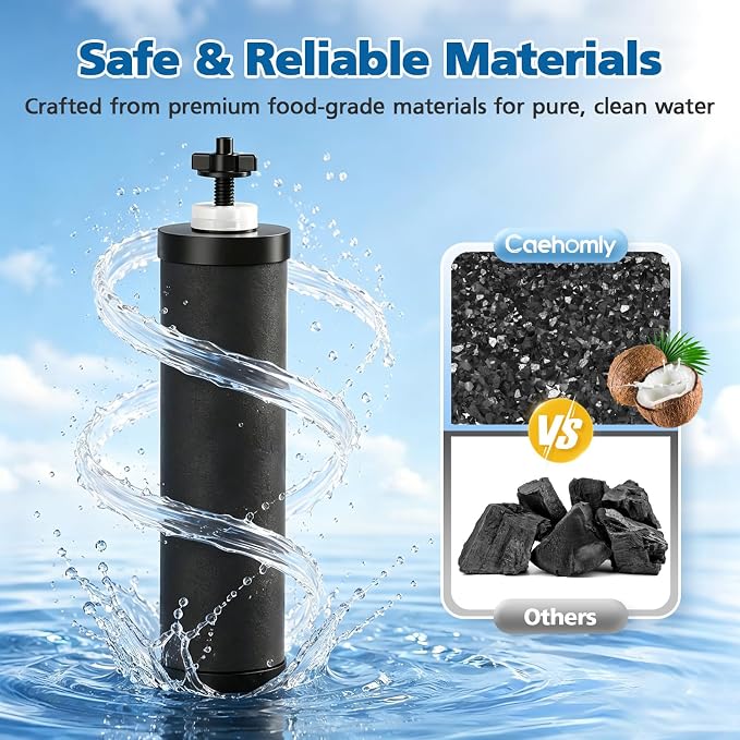 Water Filter Replacement Compatible with Ber-key ® B B 9-2 Gravity Water Filter System, Coconut Shell Activated Carbon for 250+ Contaminants, 4 Black Carbon Filters + 2 White Fluoride Filters