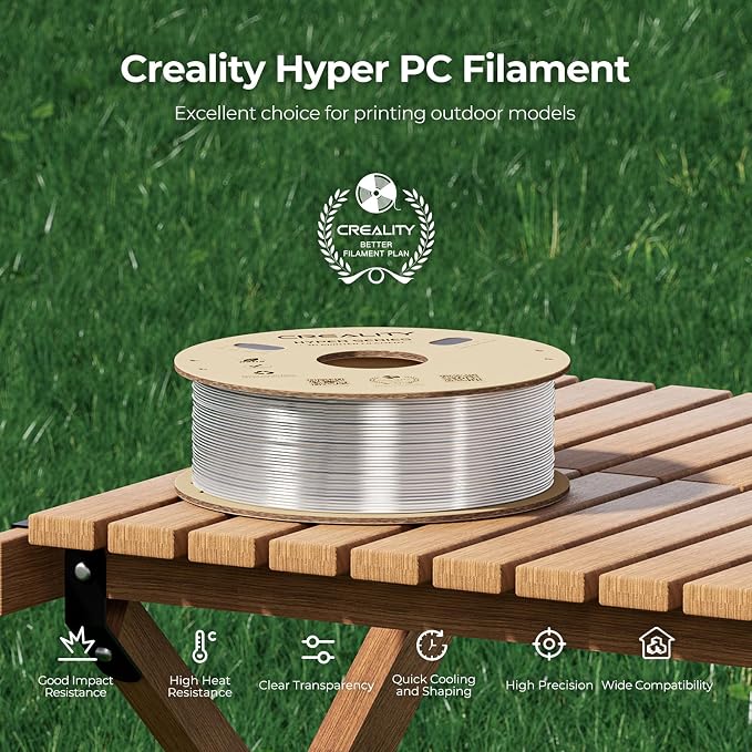 Creality Hyper PC Filament 1.75mm 1KG, Clear Polycarbonate Filament for High-Speed Printing up to 300mm/s, High Heat Resistance, Tough and Impact Resistant, Fits Most 3D Printers