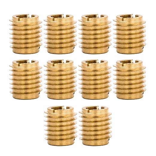 E-Z LOK Knife Threaded Insert for Hard-Wood, Brass Thread Inserts, M5-0.8 Internal Threads, 0.500" Length Pack of 10