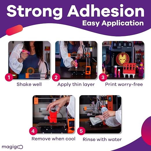 Magigoo, MO2018 3D Printer Adhesive Glue – Reduces Warping for ABS, PLA, PETG, HIPS, ASA, and TPU Filaments – Flex Plate, Glass, PEI, Buildtak, and Kapton Compatible - All-in-One Solution (120 mL)