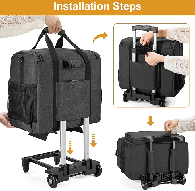 Trunab Rolling Teacher Bag, Teacher Tote Bag with Bottom Pad and Detachable Trolley, Wheeled Teacher Bag with Padded Sleeves Holds up to 15.6” Laptop