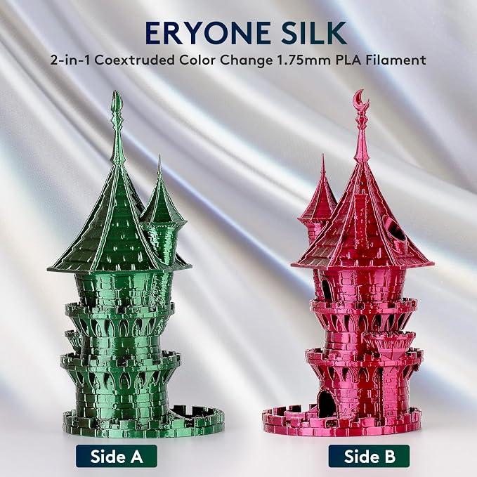 ERYONE Silk Dual Color PLA Filament 3D Printer 1.75mm +/- 0.03mm, Bicolor Filament Two Tone PLA 1KG(2.2lbs) Cardboard Spool, Red Green